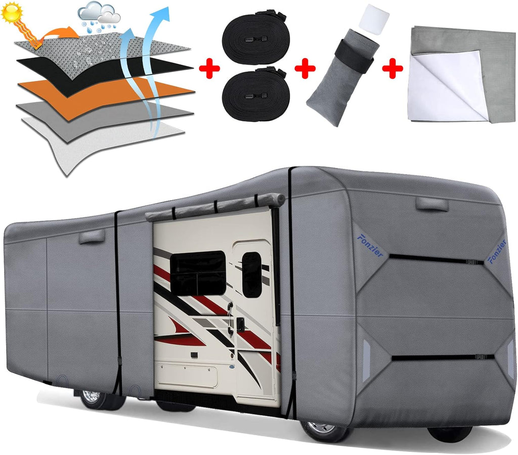 RV Cover Heavy Duty Anti-UV Rip-Stop Breathable with 2Pcs Straps & Gutter Covers C115477