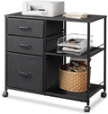 Rustic Brown 3 Drawer Mobile File Cabinet with Open Storage Shelf O230468