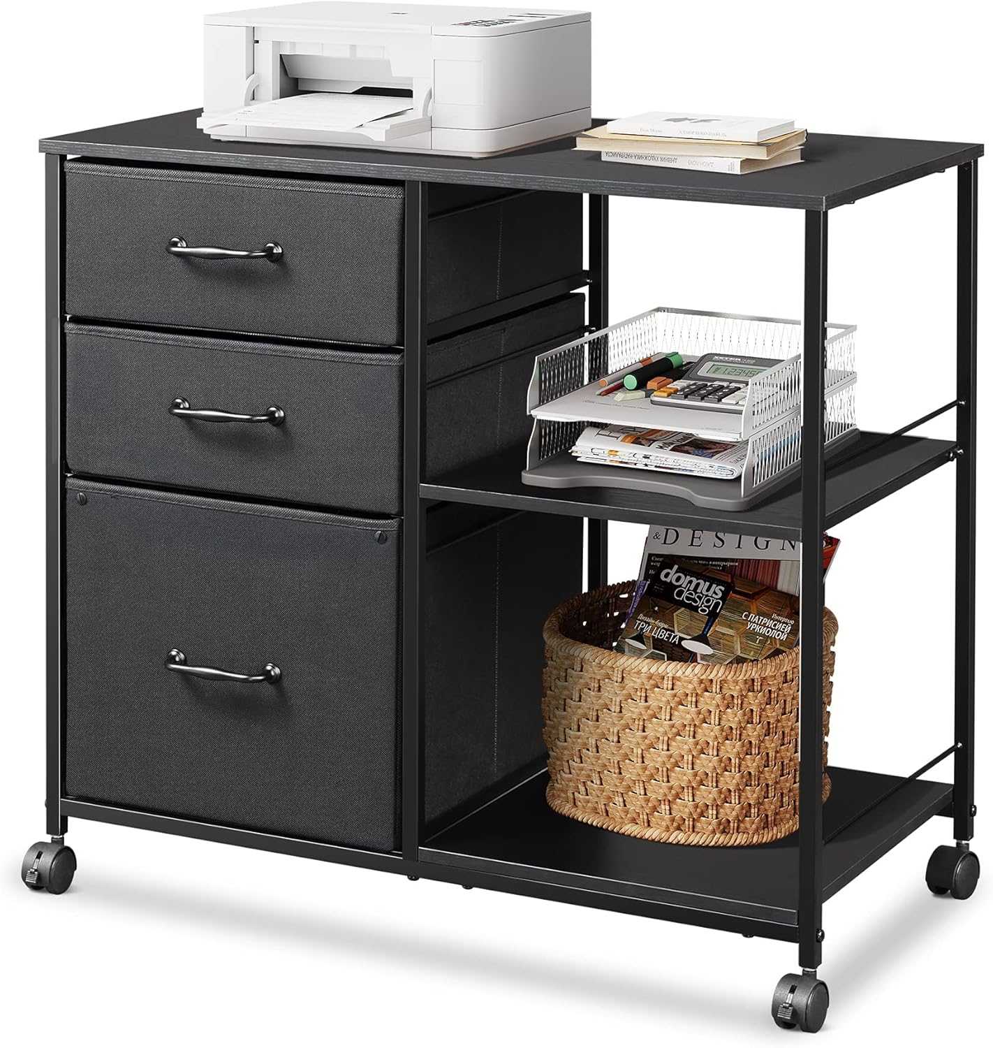 Rustic Brown 3 Drawer Mobile File Cabinet with Open Storage Shelf O230468