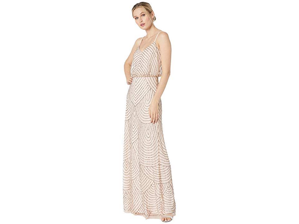 Beaded Blouson Gown, Blush Gold, Size: 16 Y23611