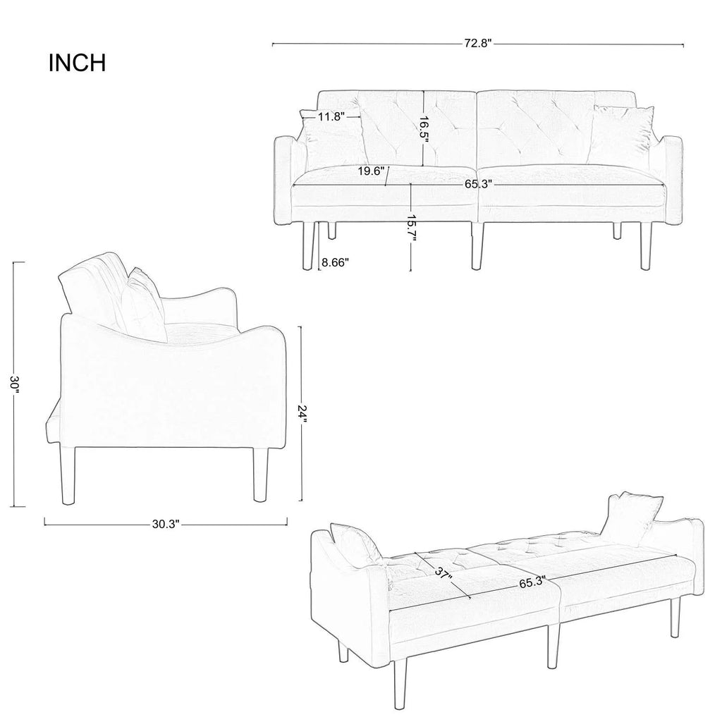 Beige Velvet Futon Sofa Bed with Pillows C630109