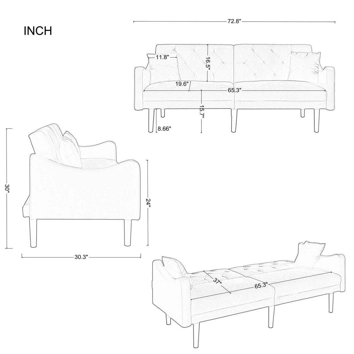 Beige Velvet Futon Sofa Bed with Pillows C630109
