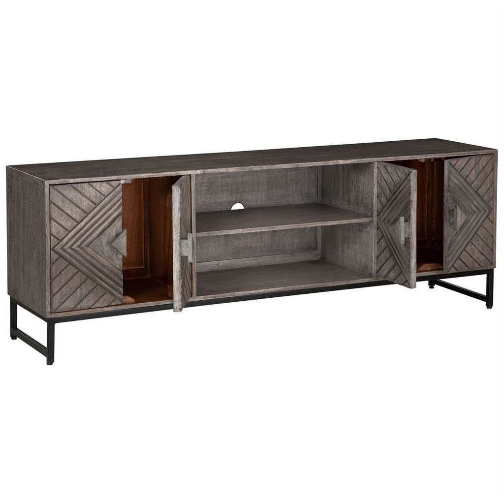 Distressed Gray & Black Wood Accent Cabinet A455637