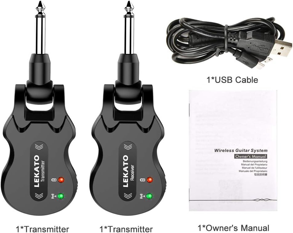 Wireless Guitar System Transmitter Receiver 4 Channels Rechargeable Pack of 2 L959832