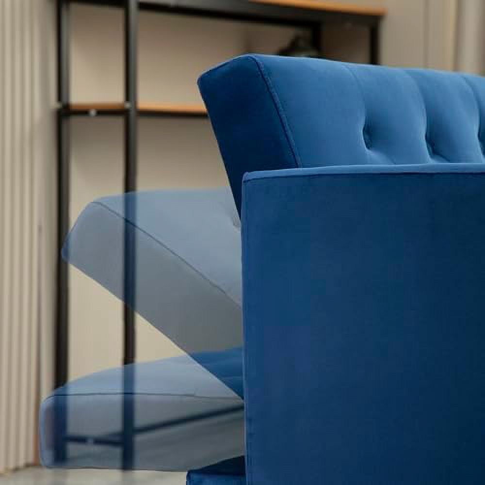 Blue Velvet Convertible Sofa Bed with 2 Pillows I34434