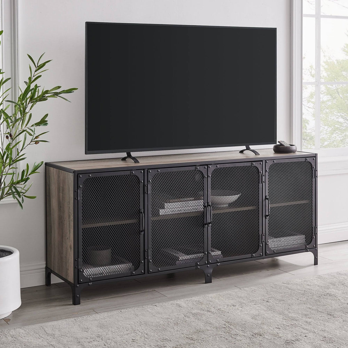 Grey Wash Industrial TV Stand Console U402983