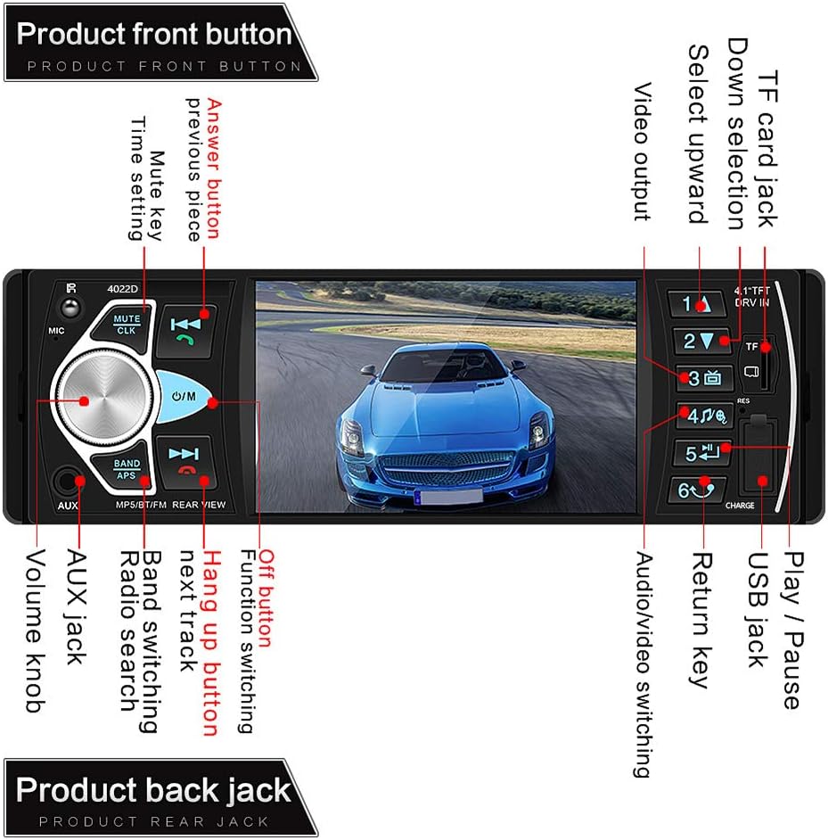 4.1 Inch Single Din Car Stereo with Bluetooth Rear View Camera Pack of 2 C627