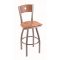 Counter Stool with Stainless Finish, Medium Oak Seat, Medium Oak Back, 360 Swivel F66860