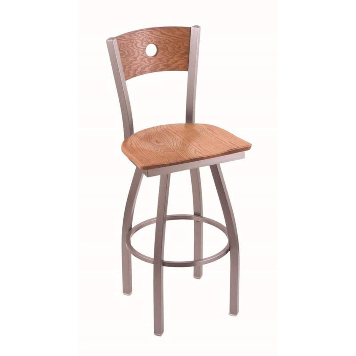 Counter Stool with Stainless Finish, Medium Oak Seat, Medium Oak Back, 360 Swivel F66860