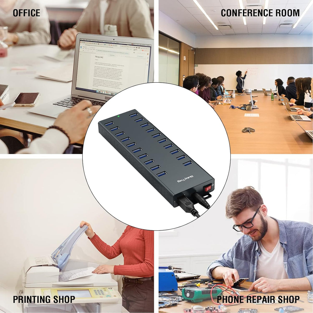 Powered USB hub 20 Ports with 12V/8A-120W Power and Data Cable C41349