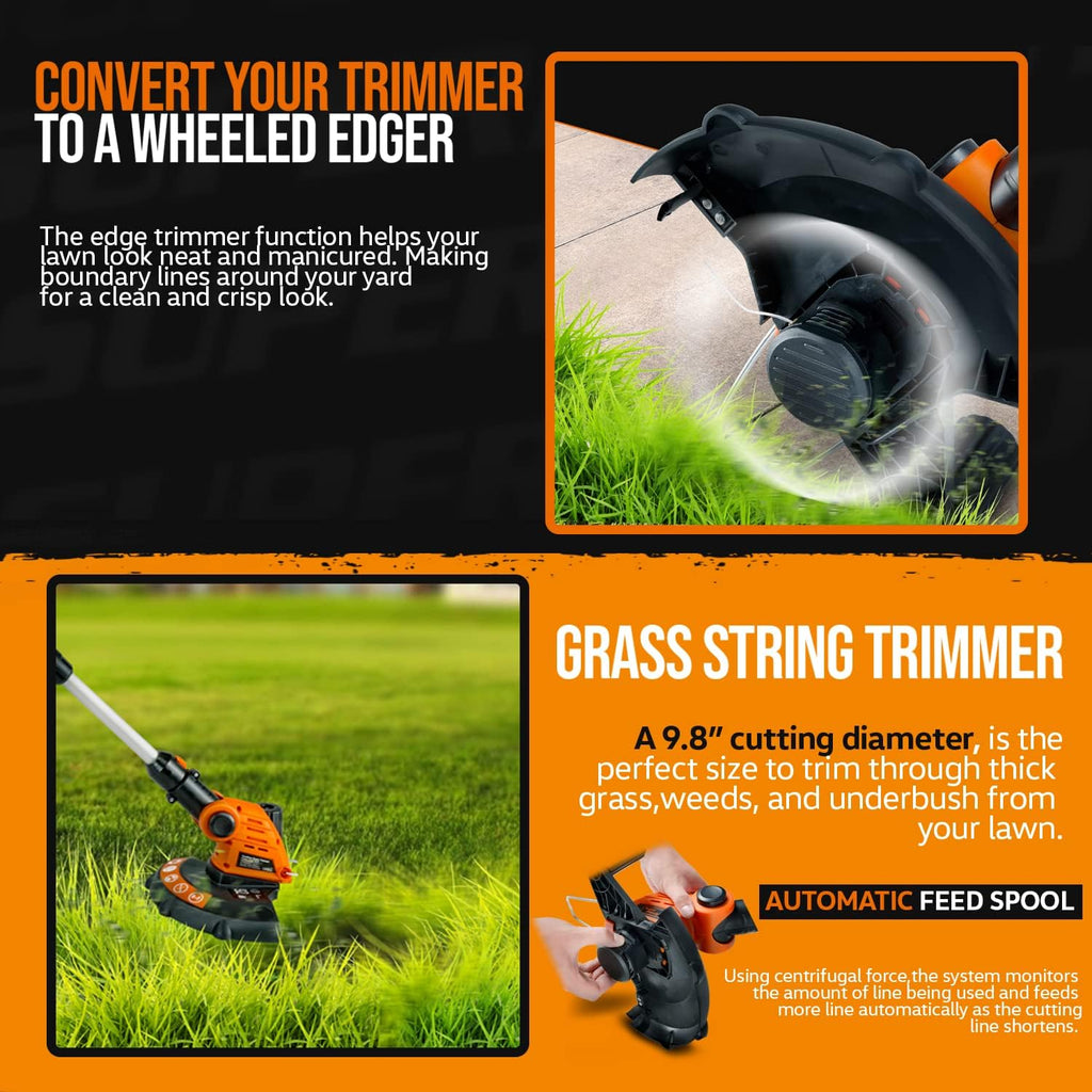 3 in 1 Tiller Weed Wacker Hedge Trimmer Garden Shear Cordless Battery 20V 2Ah Lightweight K322666