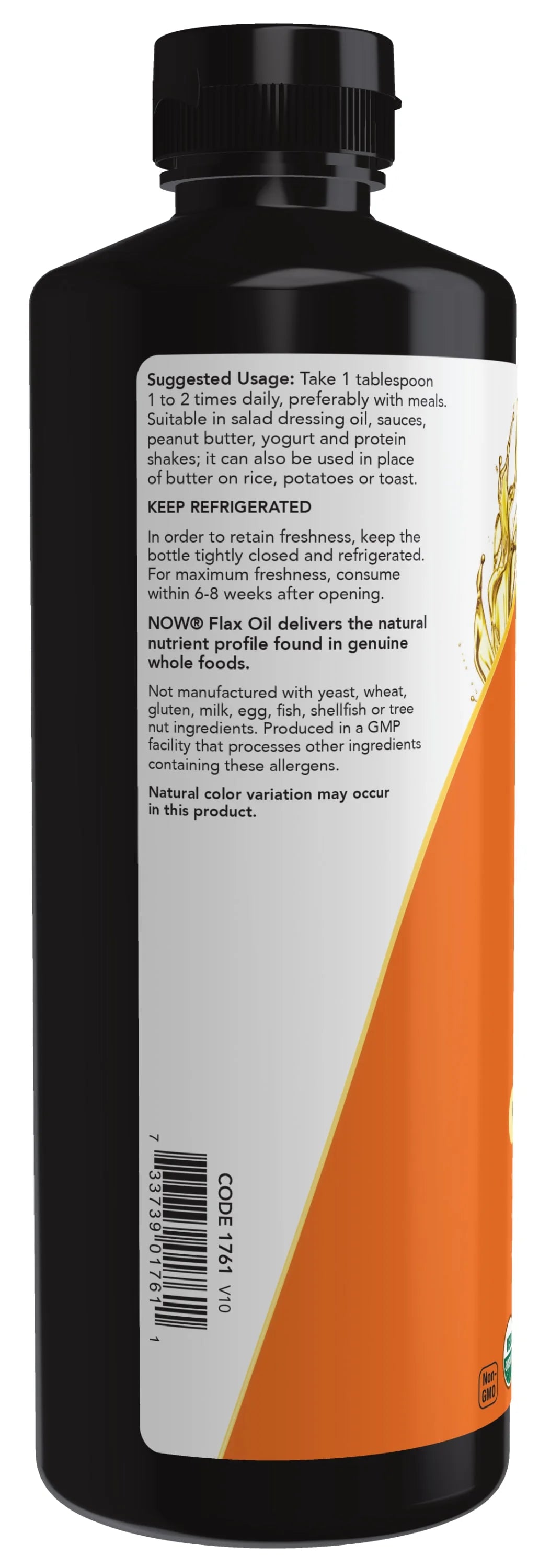 Organic Flax Seed Oil Liquid, Cold-Pressed, Unrefined, 24-Ounce T65962
