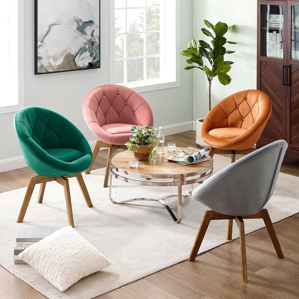 Yellow Velvet Tufted Swivel Accent Chair B1117