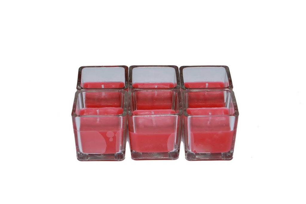 Red Square Glass Votive Candle V79680
