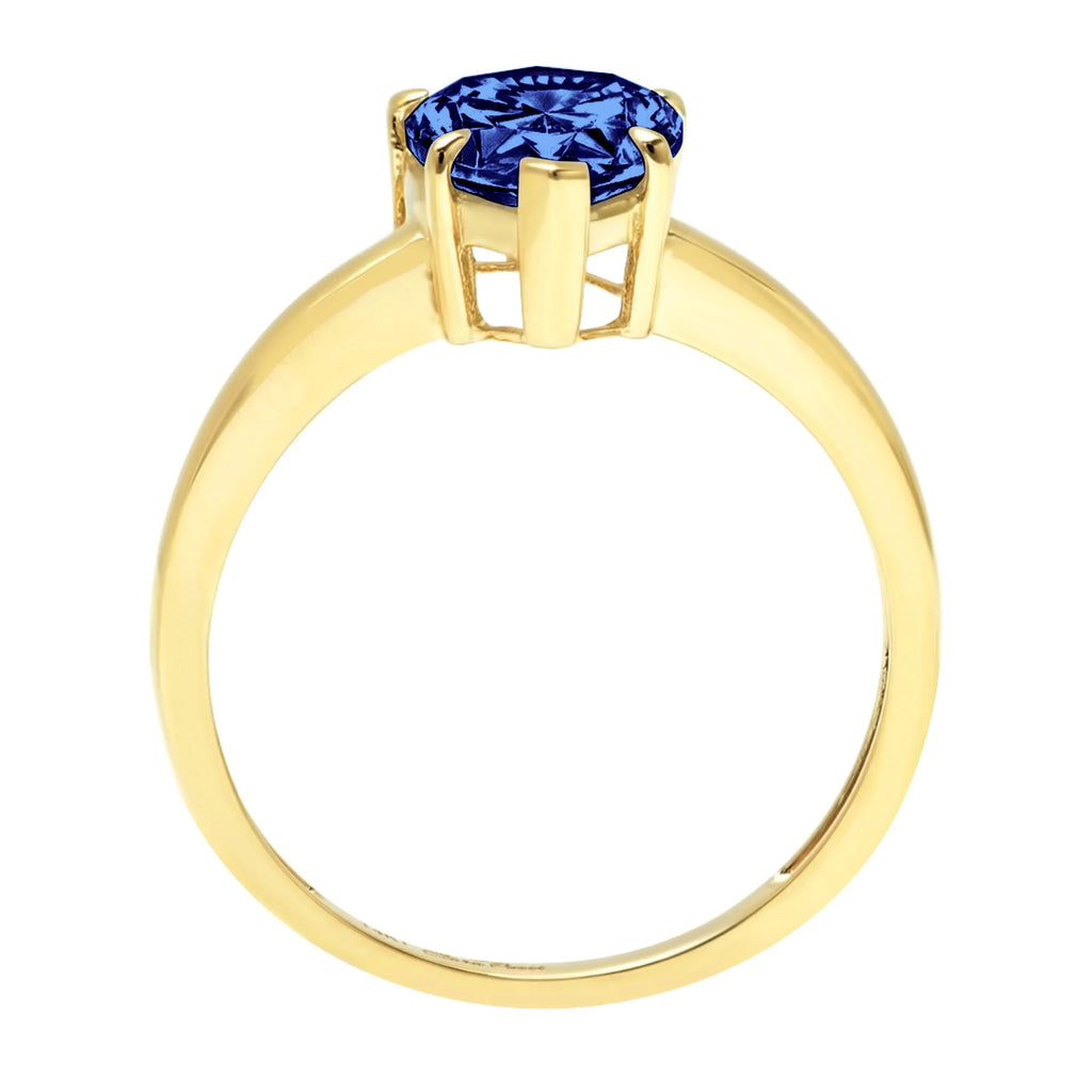 Pear Cut Blue Simulated Tanzanite 18k Yellow Gold Solitaire Ring Size 3.5 M787