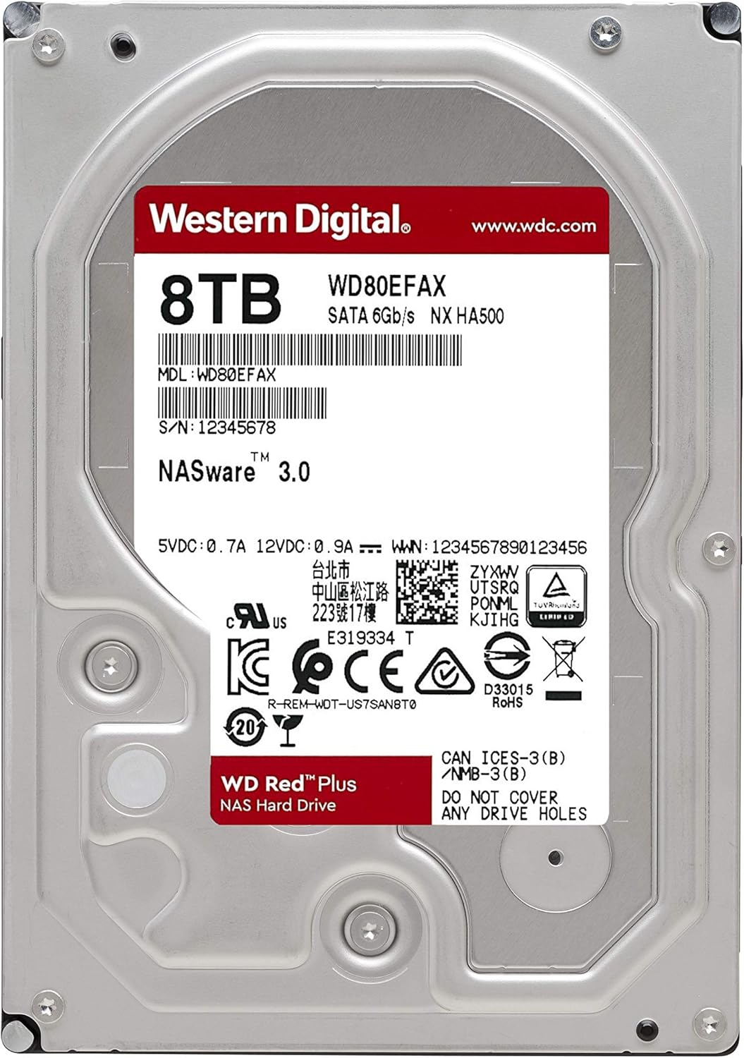 8TB WD Red Plus NAS Internal Hard Drive HDD - 5400 RPM, SATA 6 Gb/s, CMR, 256 MB Cache, 3.5 C85867