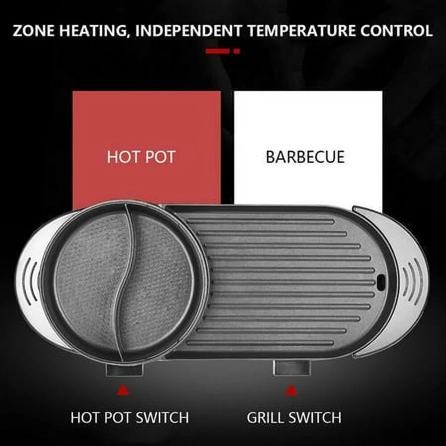 2in1 Electric Non-Stick Grill Hot Pot BBQ Soup Shabu Pot 2.2KW K39134
