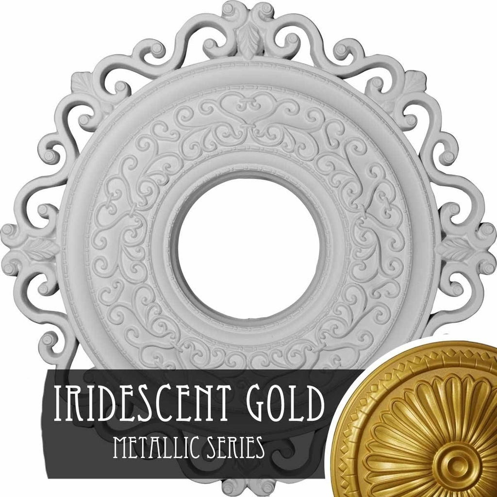 22x22OD x 6 1/4x22ID x 1 3/4x22P Ceiling Medallion, Hand-Painted Iridescent Gold J515