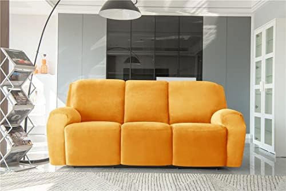 Velvet Recliner Sofa Slipcover 8 Pieces with Side Pocket K131208