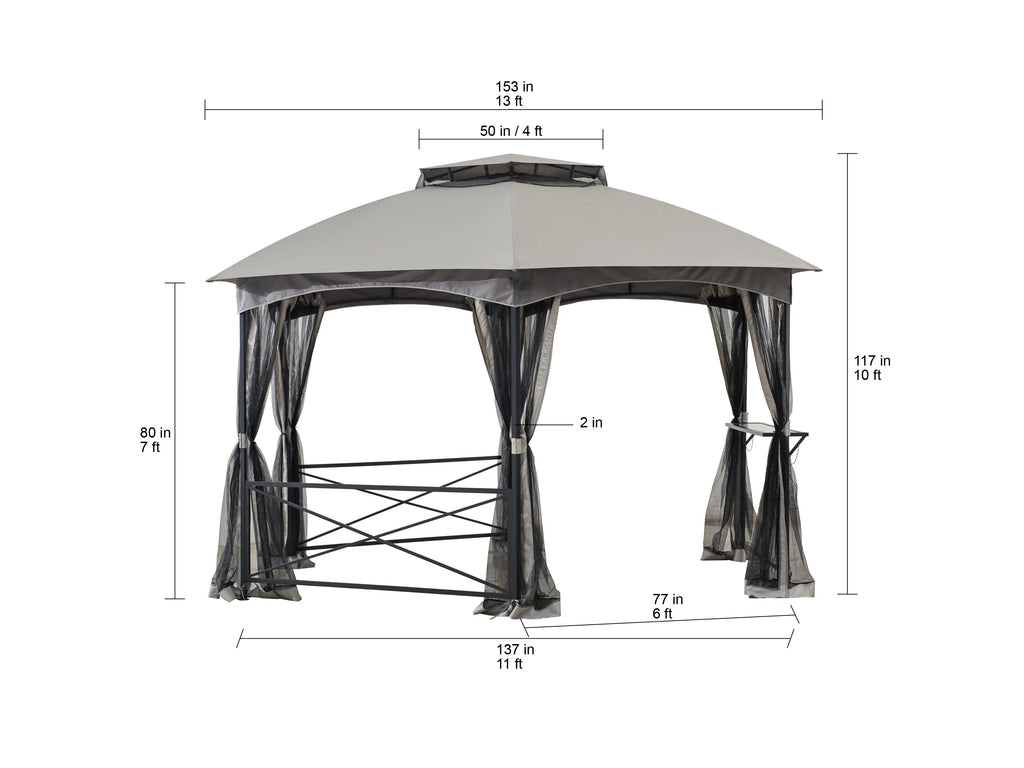 2-tone Gray Hexagon Steel Gazebo with Mosquito Netting Y12997