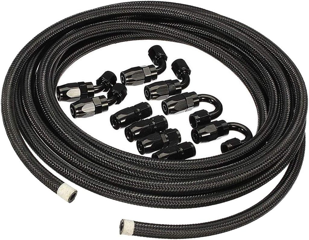 6AN 20FT Nylon Stainless Steel Braided Fuel Line Hose with 10PCS 6AN Swivel Adapter Kit J71022