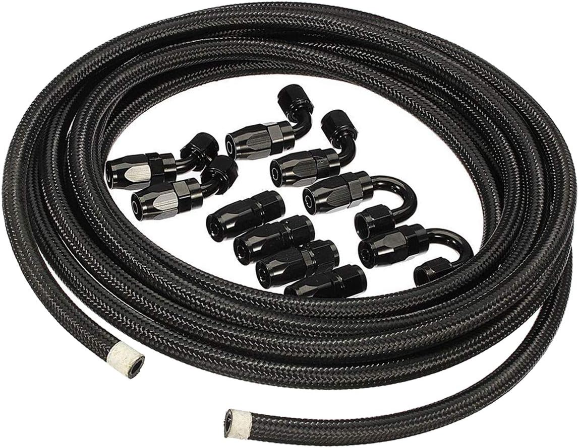 6AN 20FT Nylon Stainless Steel Braided Fuel Line Hose with 10PCS 6AN Swivel Adapter Kit J71022