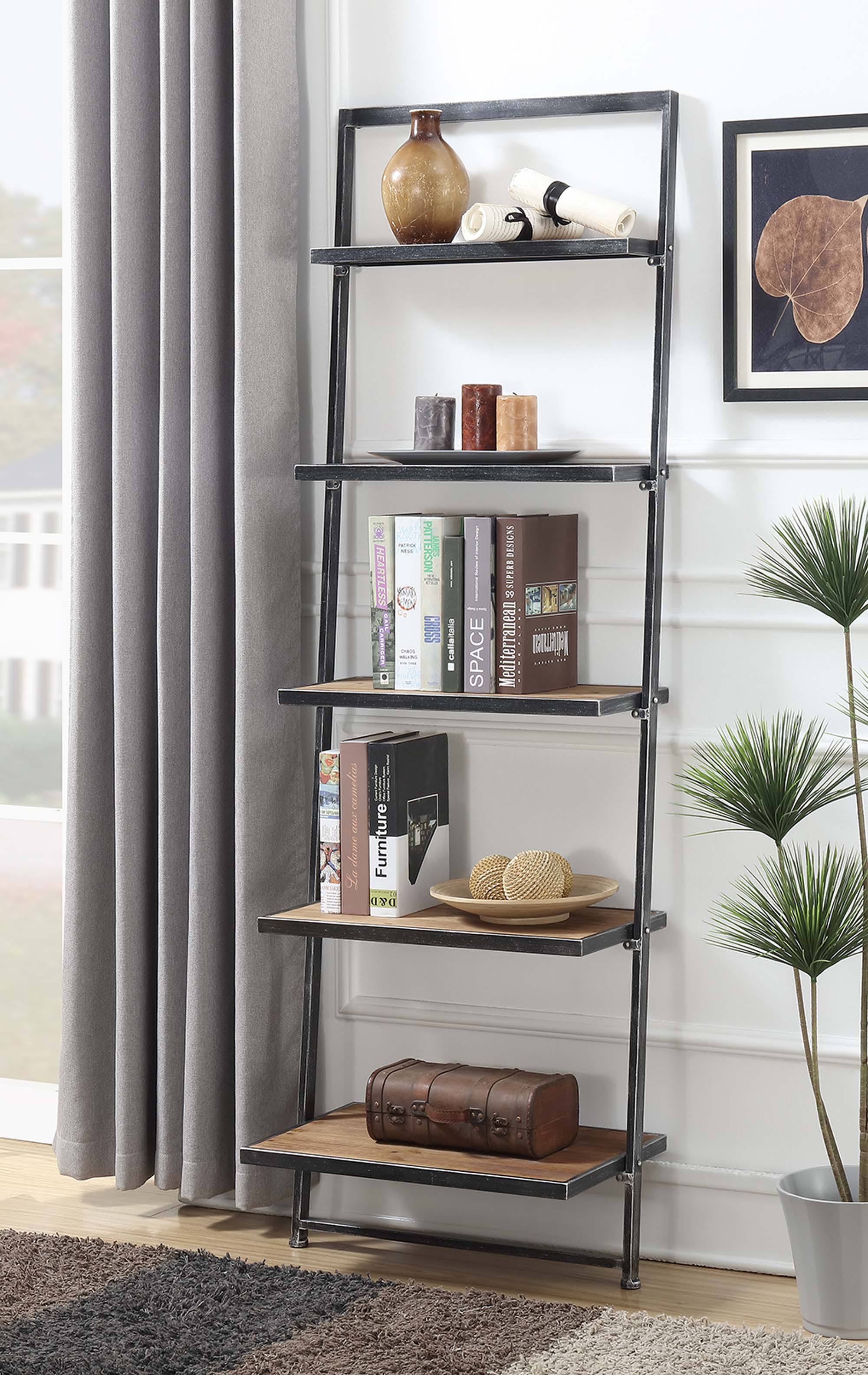5 Tier Black Ladder Bookcase Shelf E770
