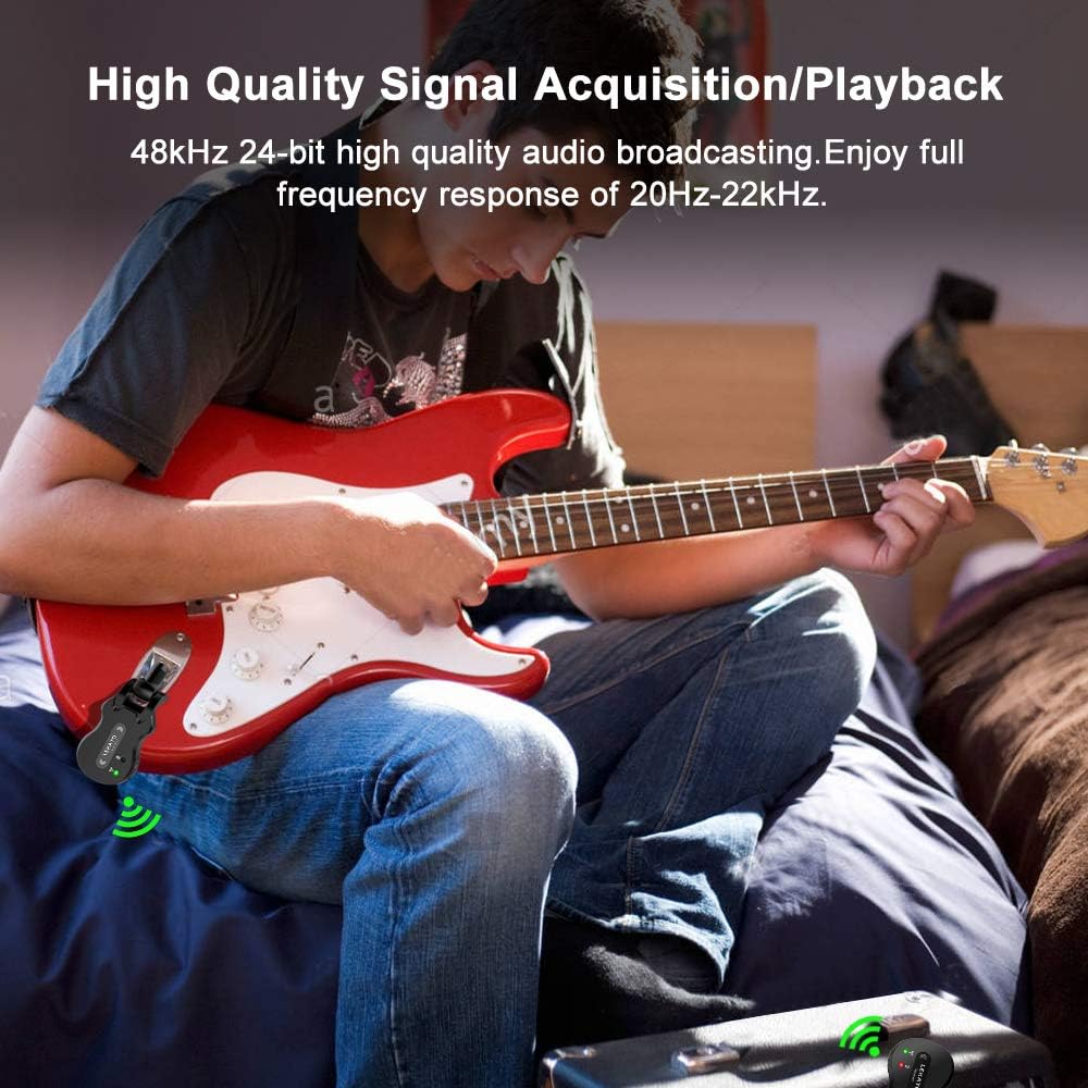 Wireless Guitar System Transmitter Receiver 4 Channels Rechargeable Pack of 2 L959832