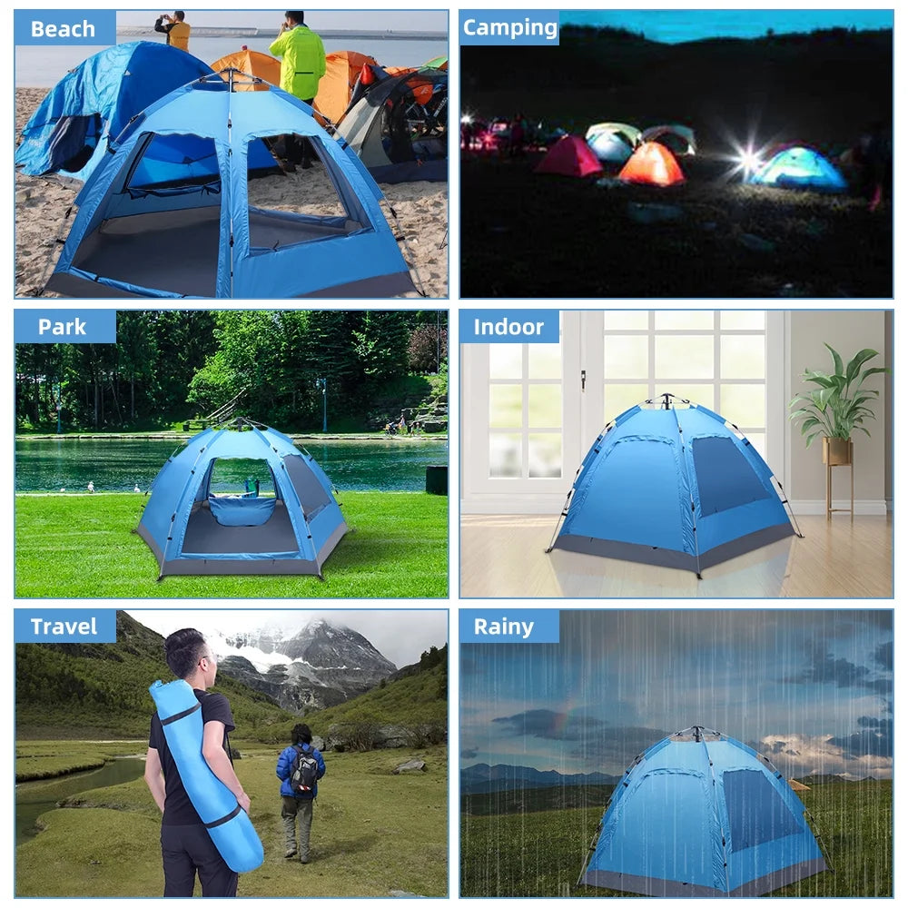 Waterproof Instant Pop Up Camping Tent, 3-4 Person Double Layer Dome Tent H282