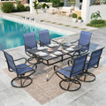 7-Piece Outdoor Patio Dining Set with High-Back Swivel Sling Chairs & Rectangular Table, Black & Blue Z366