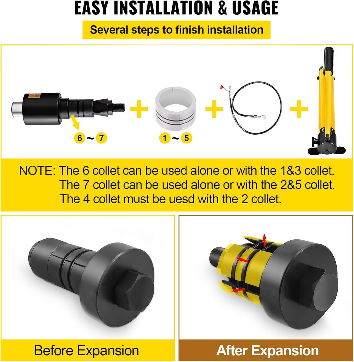 Hydraulic Exhaust Pipe Expander, 10 T Manual Pipe Stretcher with 4 Dies and 2 Storing Case Z1046