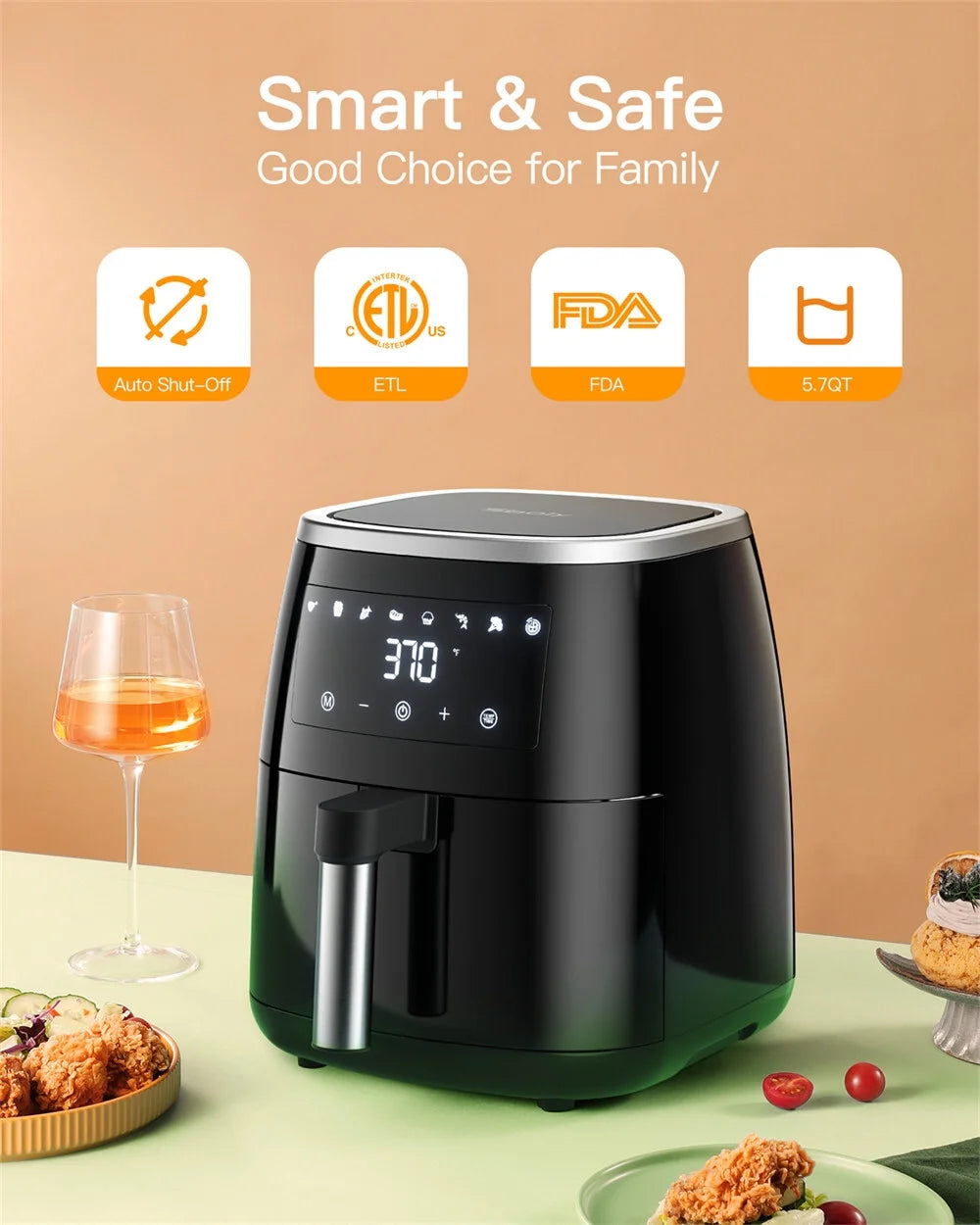 8-in-1 6 Qt Air Fryer with Touch-Screen Panel and Non-Stick Frying Basket O724704