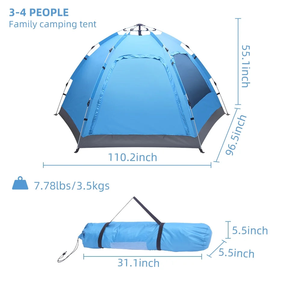 Waterproof Instant Pop Up Camping Tent, 3-4 Person Double Layer Dome Tent H282