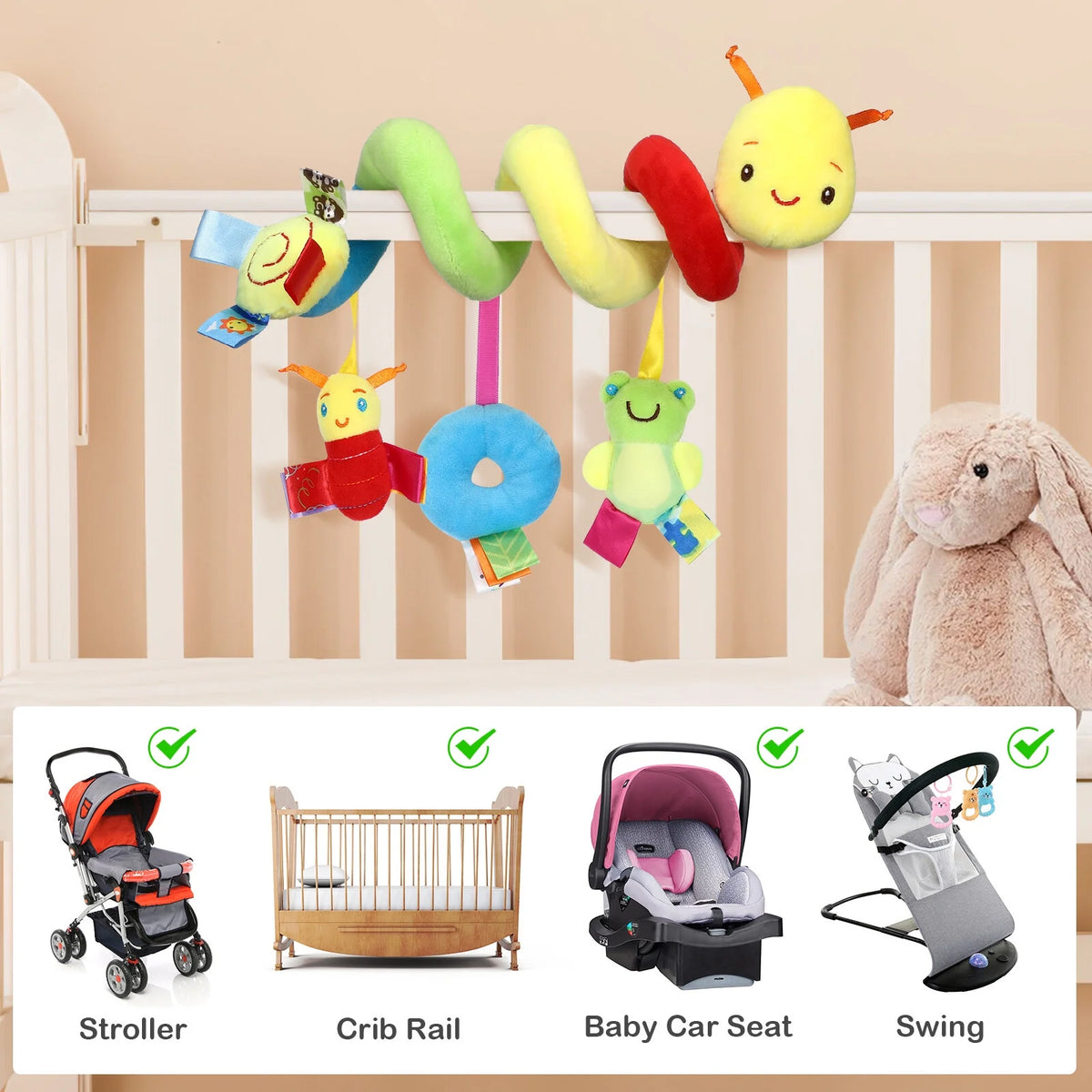 Baby Crib Cot Pram Hanging Rattles Spiral Stroller Car Seat Toy R6749