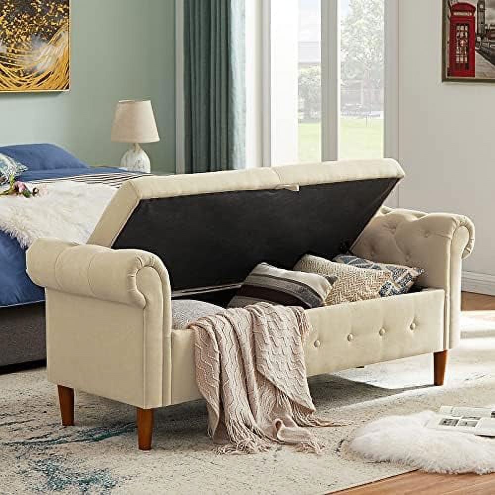 Velvet Tufted Ottoman Sofa Stool Bench with Pillow K779758