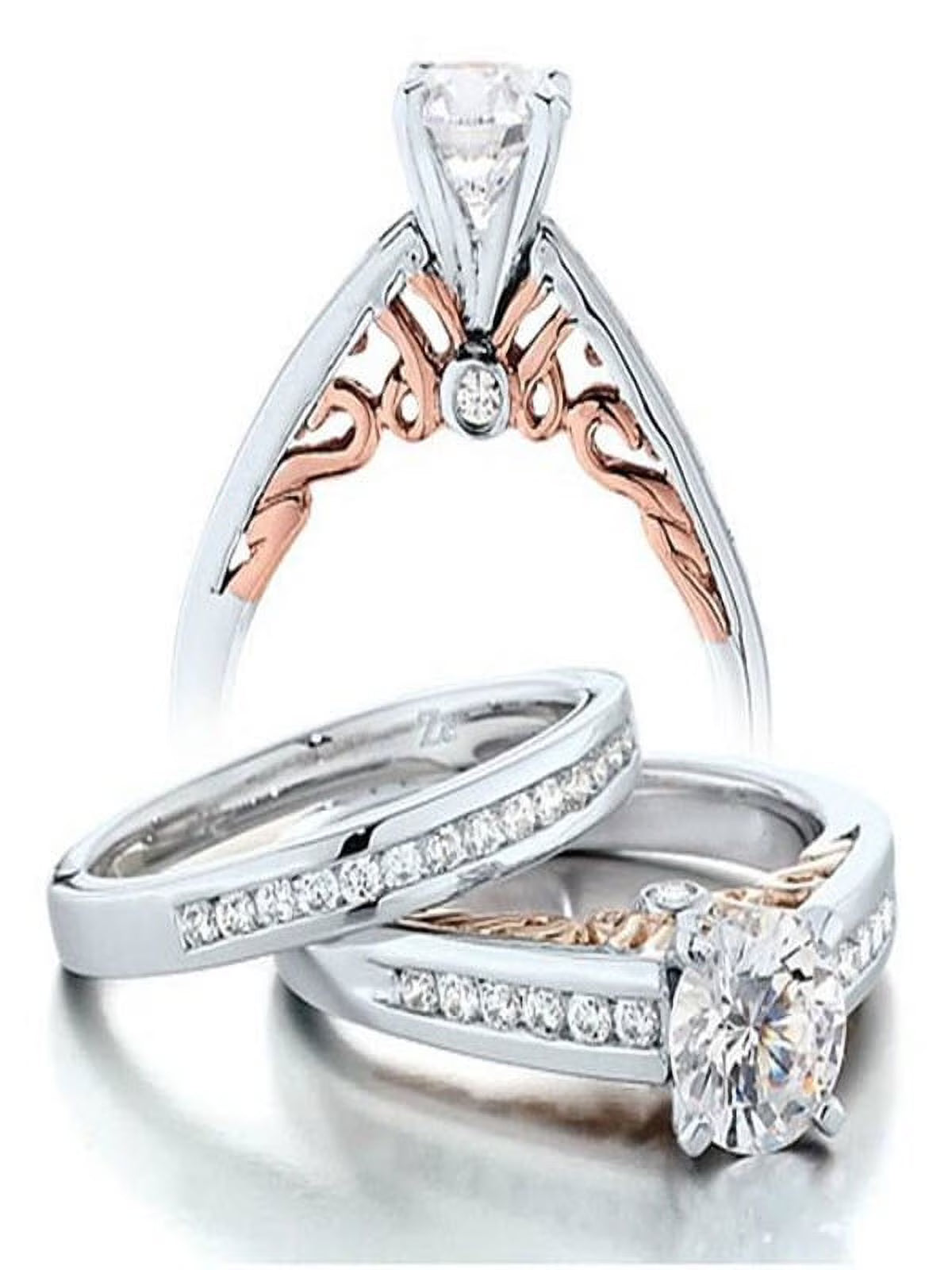 Vintage Round Diamond Moissanite Wedding Ring Set in White Gold T330064