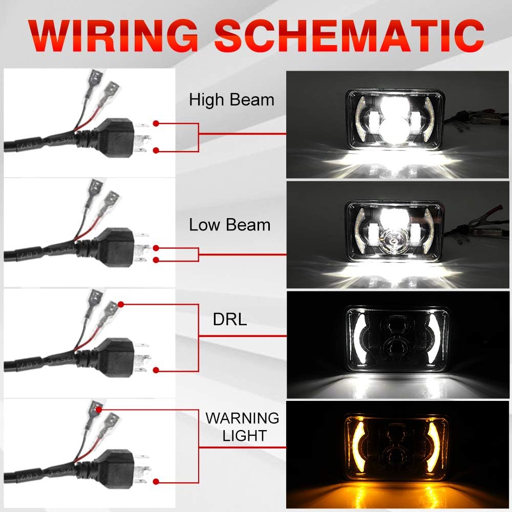 4x6 Inch LED Headlights Sealed Beam 80W Amber Halo Rectangular Replacement T272509