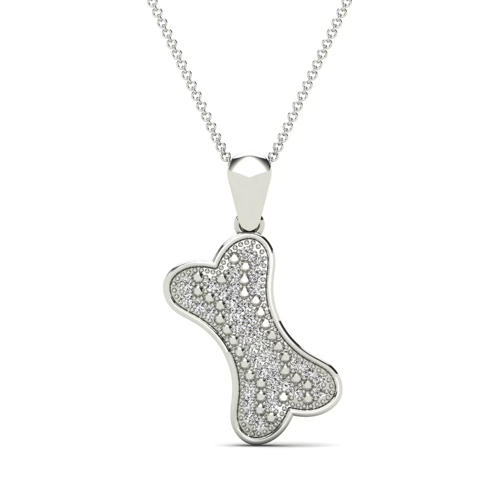 10K White Gold Diamond Dog Bone Pendant Necklace P24355