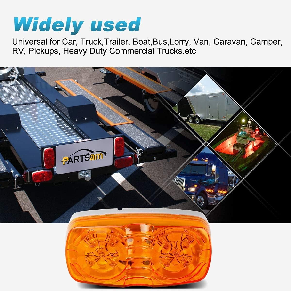 12V LED RV Camper Trailer Tail Light Kit with Amber Side Marker Clearance Lights and Red Stop Turn Brake Tail Lights O969