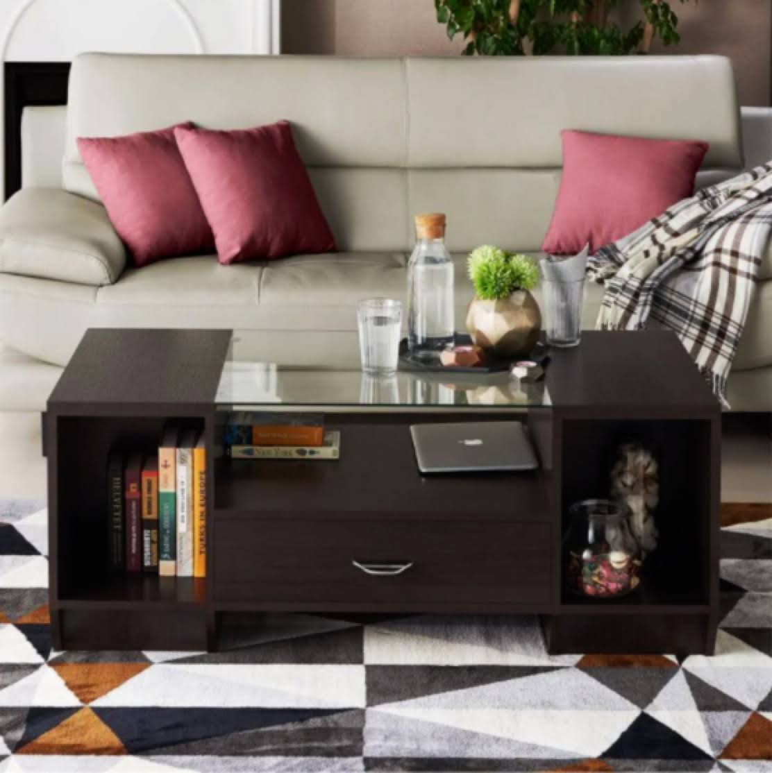 Espresso Glass Top Storage Coffee Table A99476