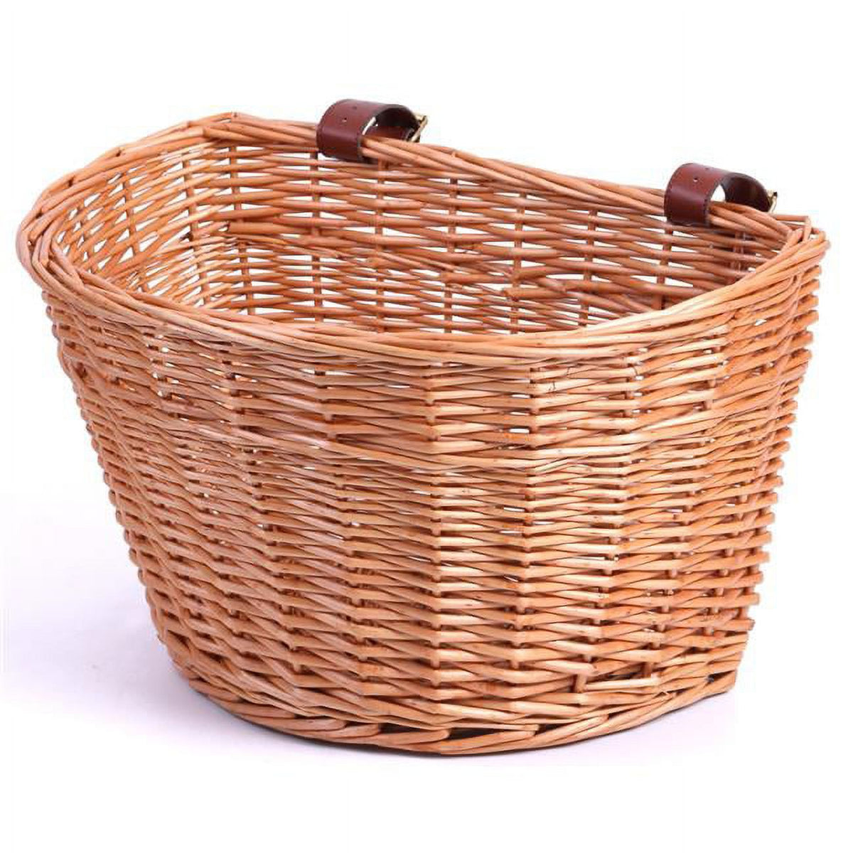 Brown Wicker Front Bike Basket with Faux Leather Straps Z506389