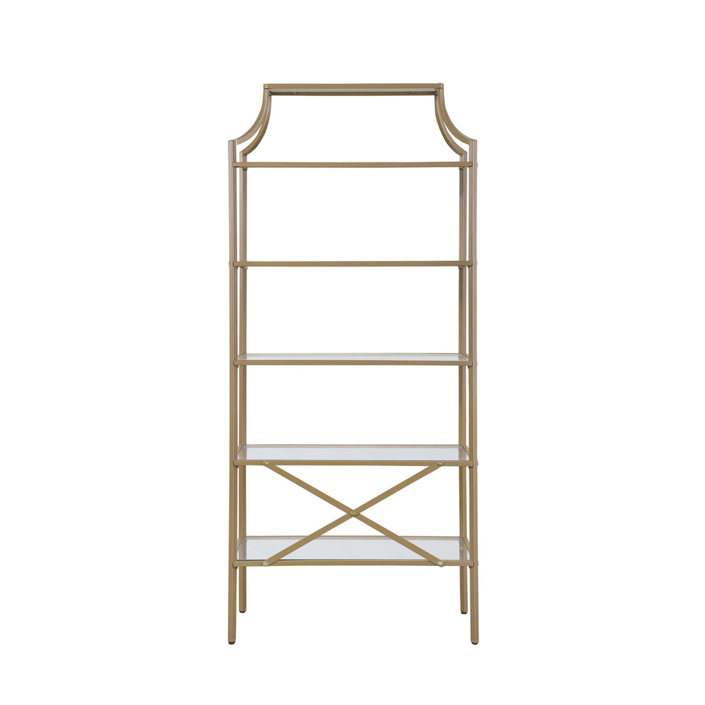 Matte Gold 5-Tier Tempered Glass Shelves Bookcase V423116