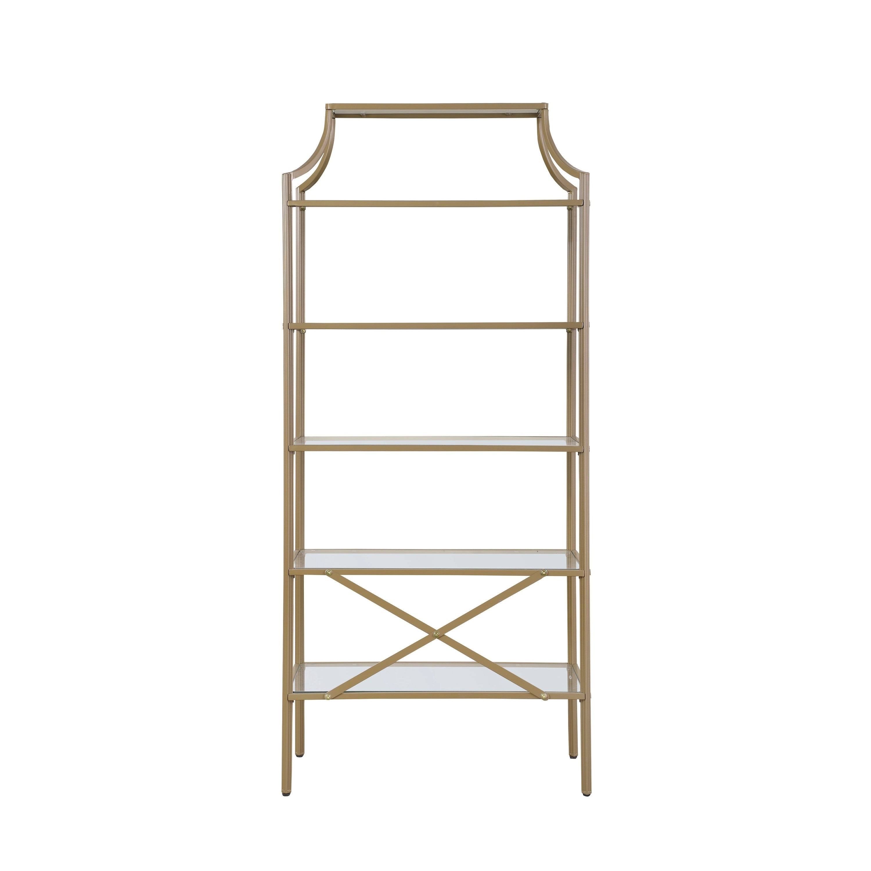 Matte Gold 5-Tier Tempered Glass Shelves Bookcase V423116