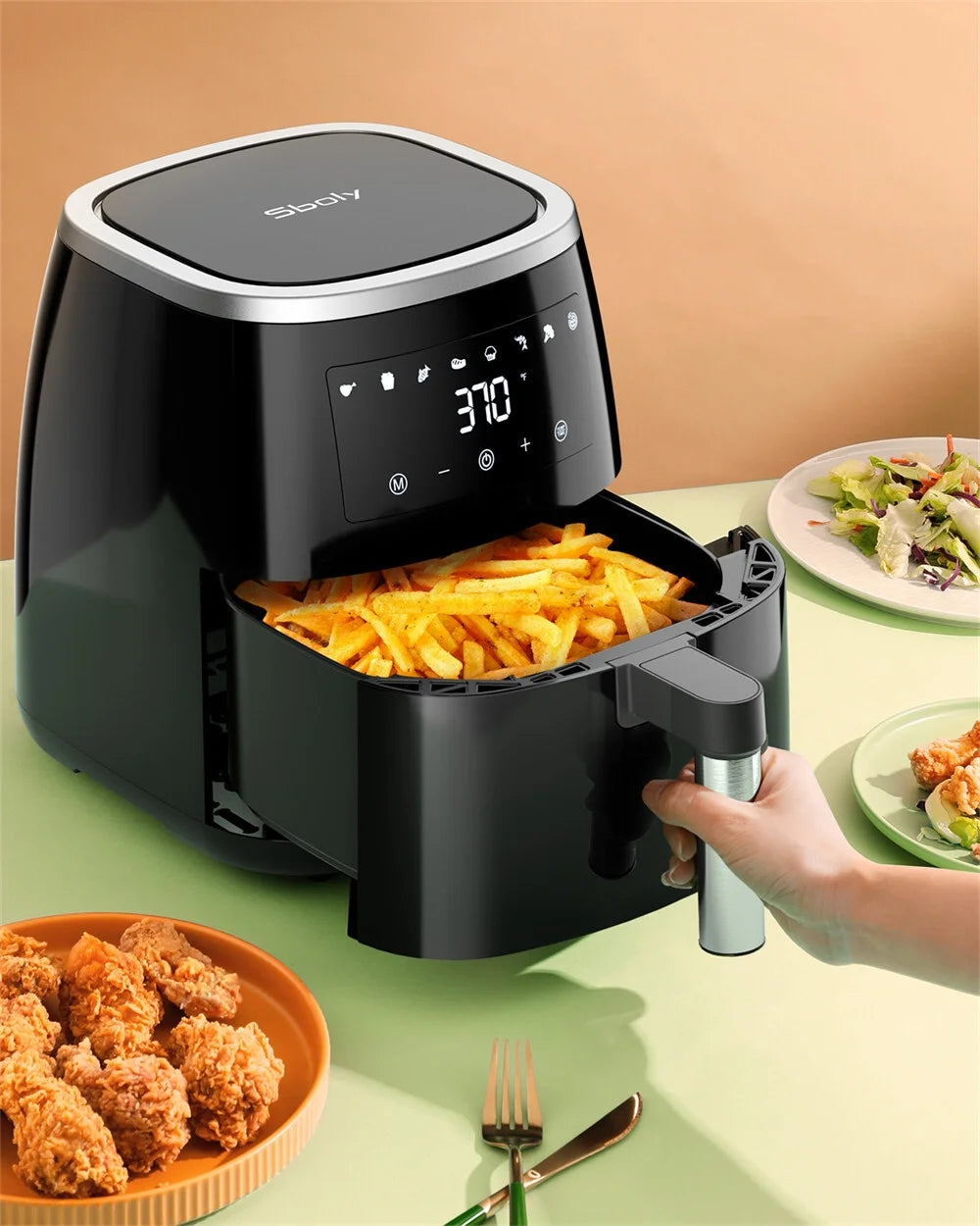 8-in-1 6 Qt Air Fryer with Touch-Screen Panel and Non-Stick Frying Basket O724704