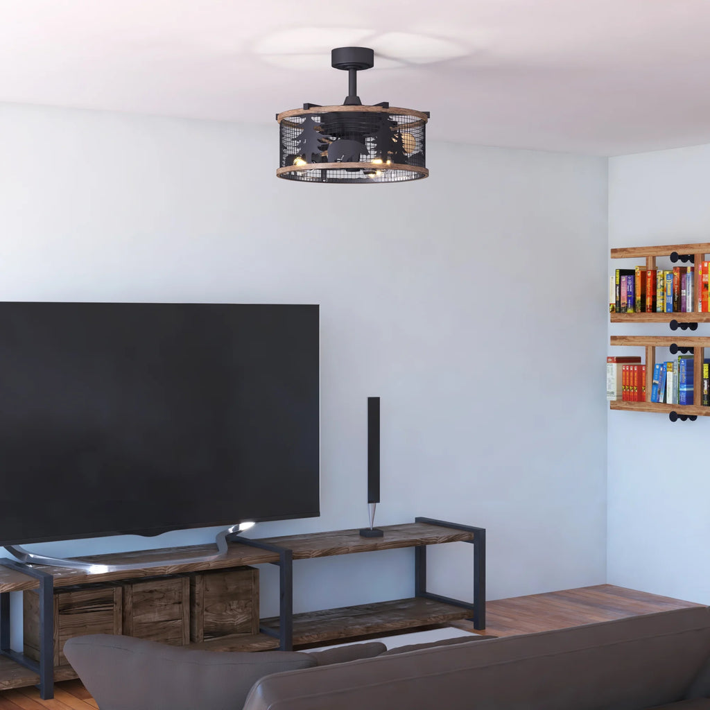 Bronze and Teak Rustic Indoor Ceiling Fan with Light Kit and Remote D4490
