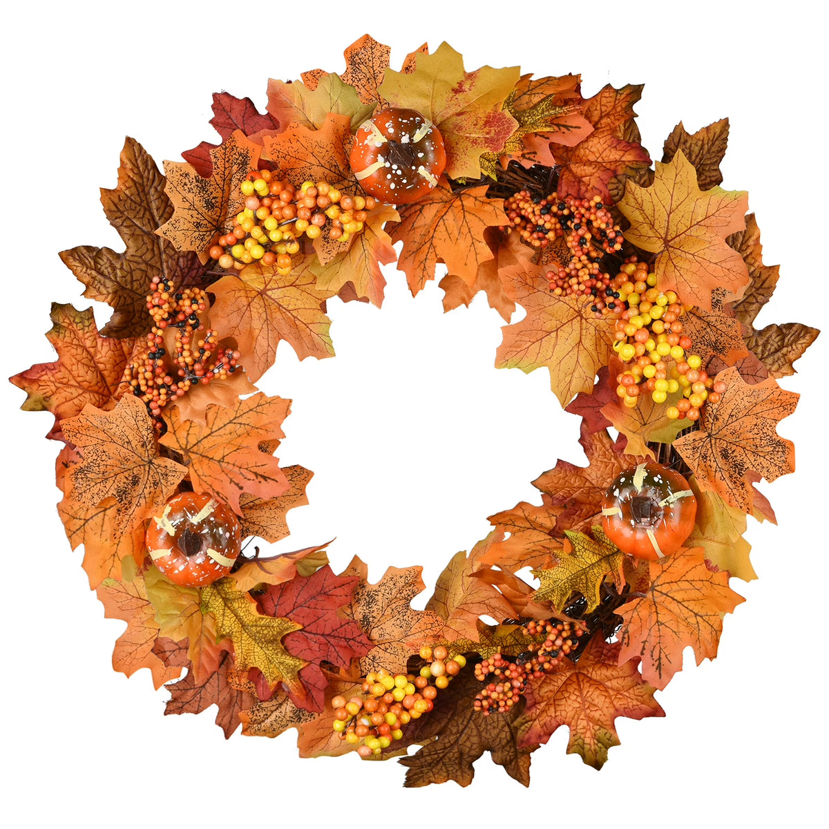 Artificial Hanging Maple Leaf Wreath with Pumpkin and Berry Z199805