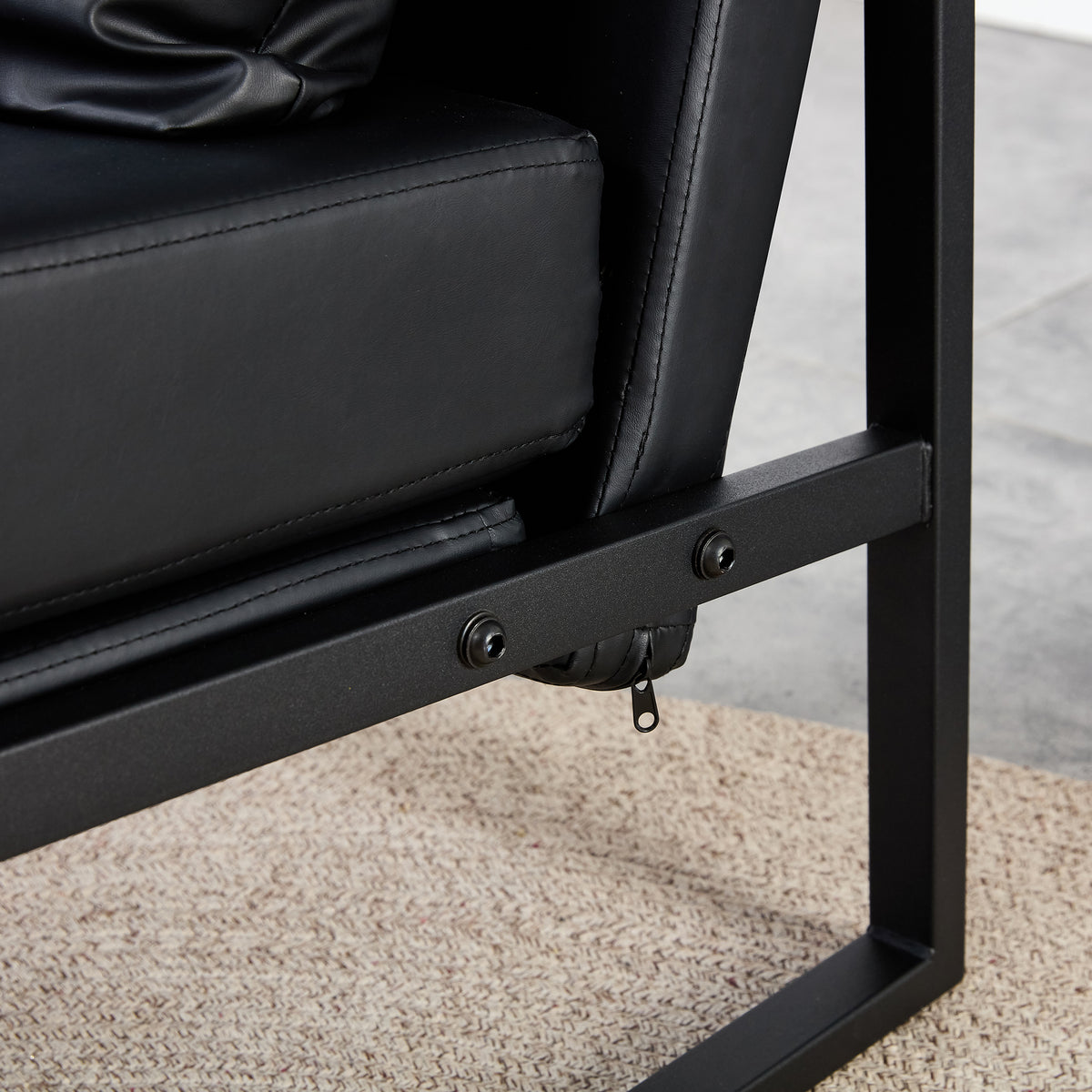 Black PU Leather Accent Armchair with Metal Frame Y8046