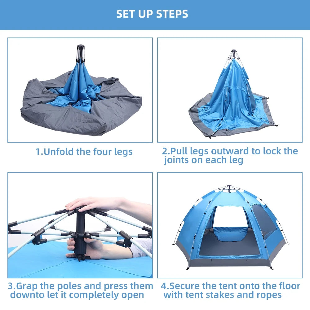 Waterproof Instant Pop Up Camping Tent, 3-4 Person Double Layer Dome Tent H282