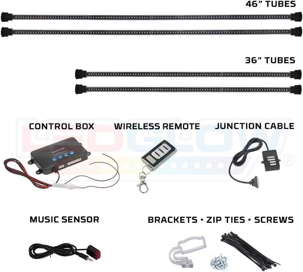 4pc Multi-Color LED Underbody Lighting Kit for Cars with Remote V372916
