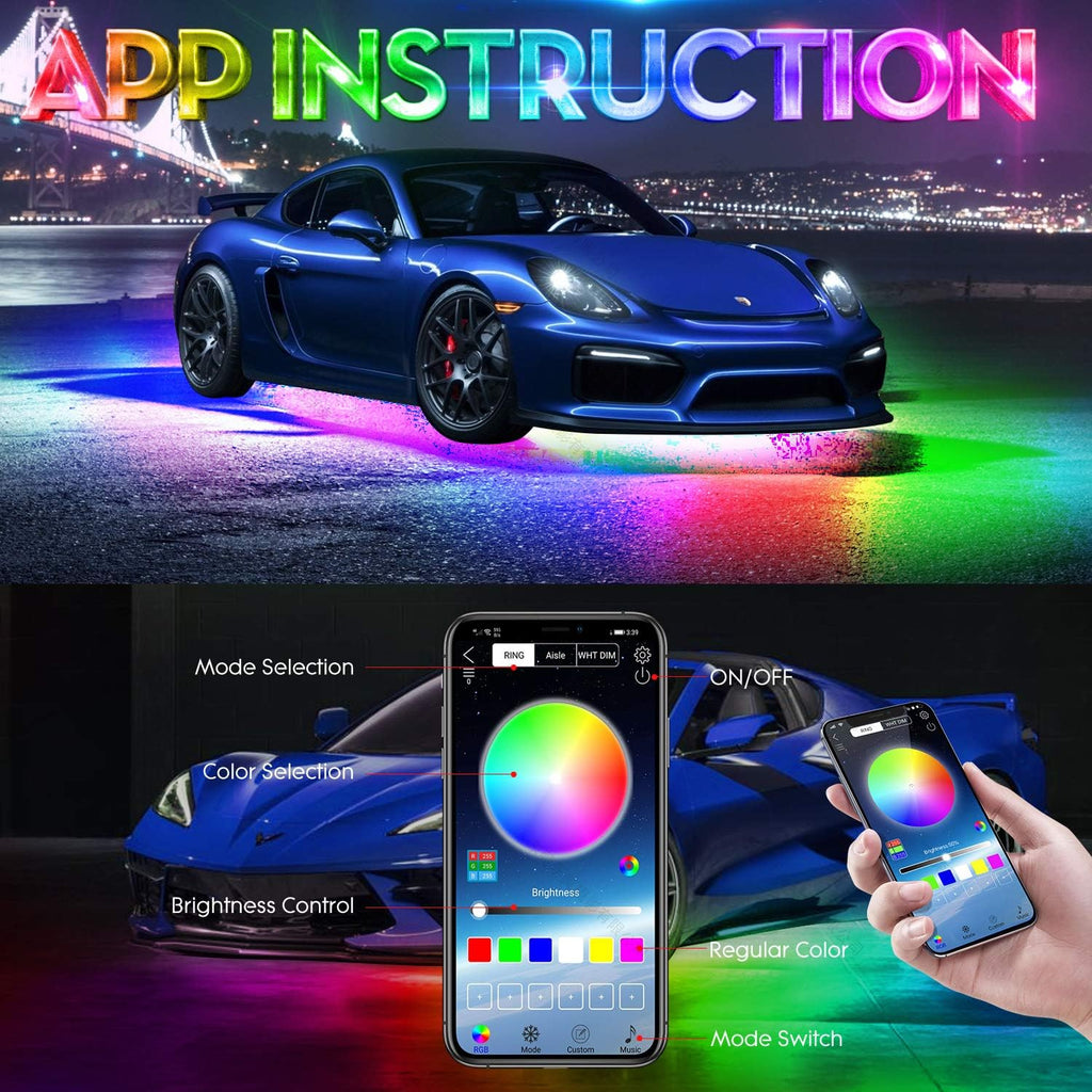 6PCS 216-LEDs Double-Row Neon Underbody LED Strips Kit with APP IP68 12V N257